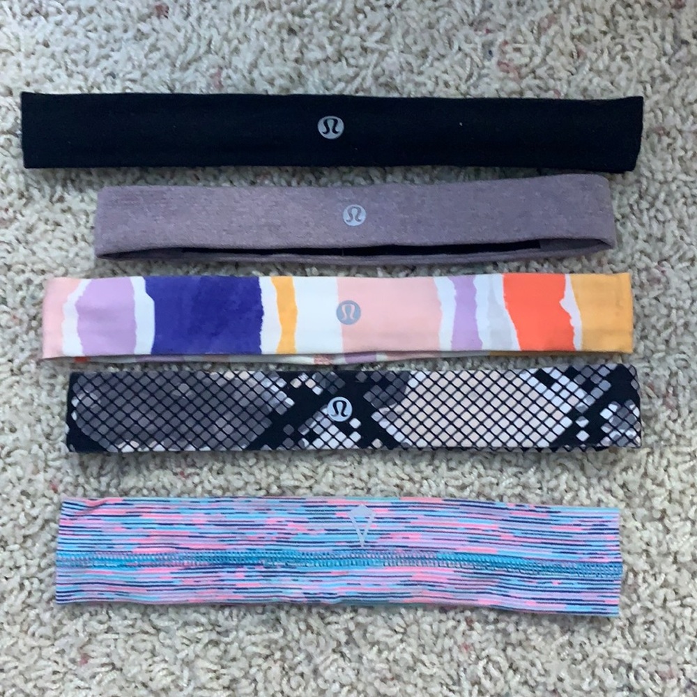 4 lululemon headbands, 1 ivivva headband